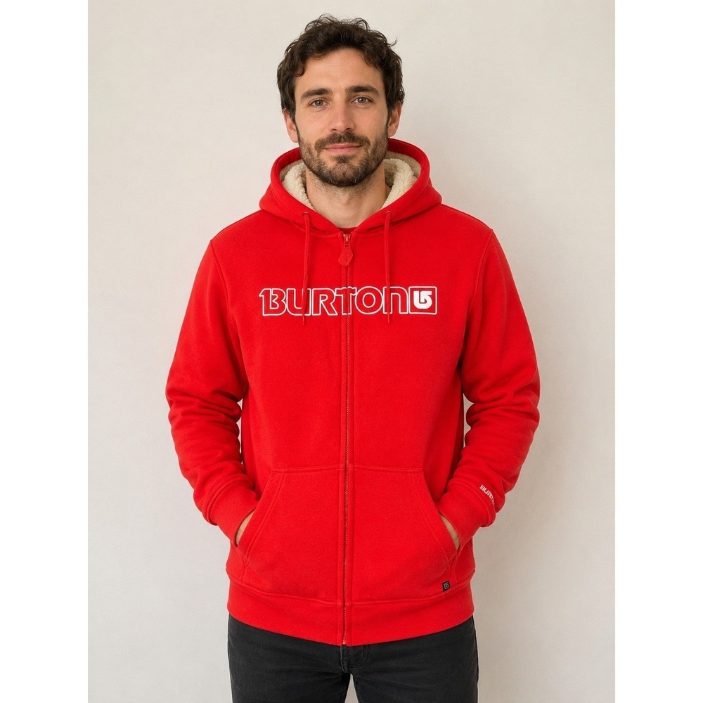 Burton Sherpa Lined Full Zip Hoodie Red Sweatshirt Jacket Men's M